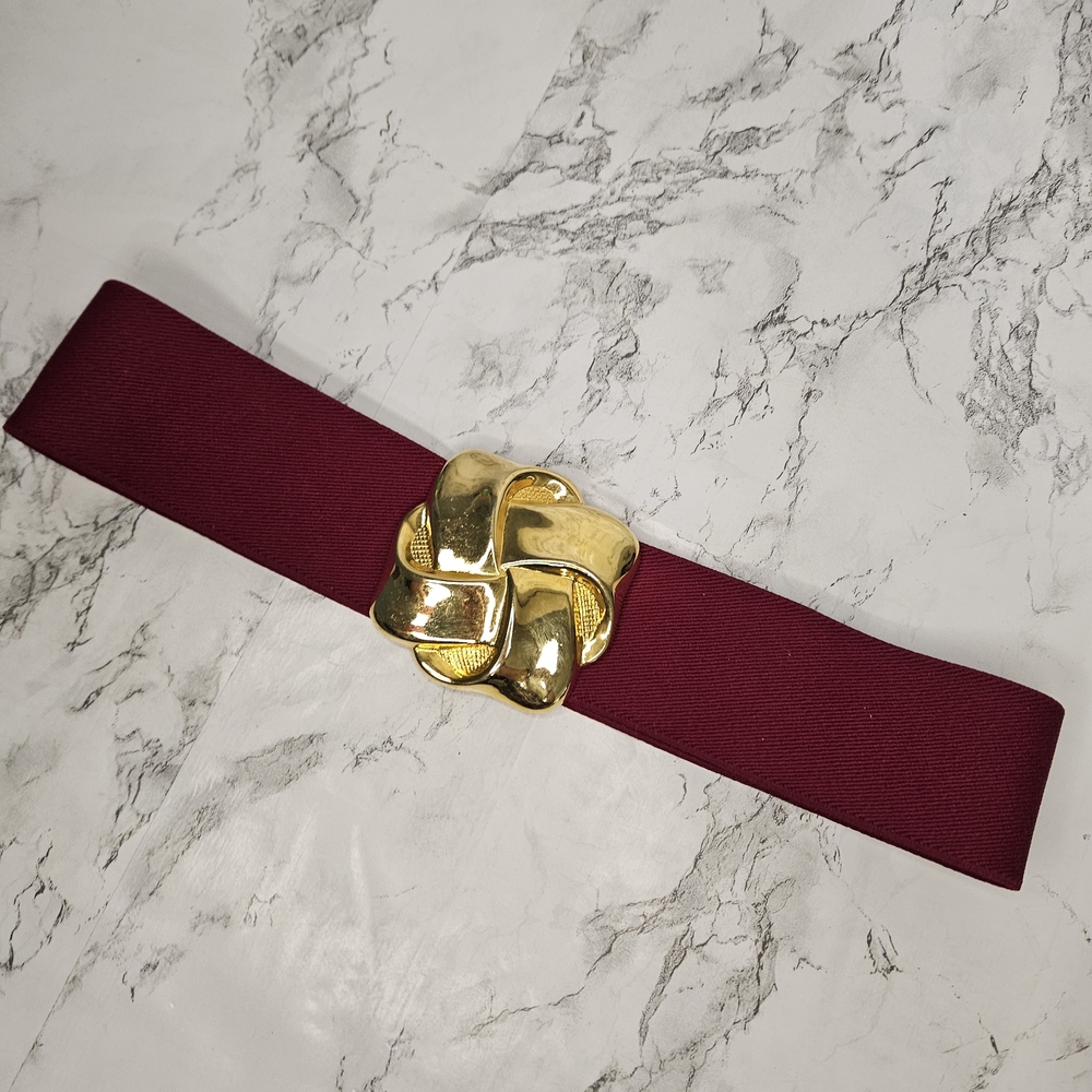 vintage-style wide elastic stretch waist belt With DMP gold Tone Buckle